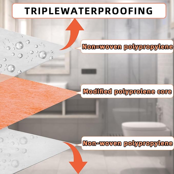 Professional Waterproof Membrane for Shower,5In x 50Ft(21 Sq Ft), Superior Waterproofing Solution for Bathroom, Kitchen,Saunas and Wet Areas