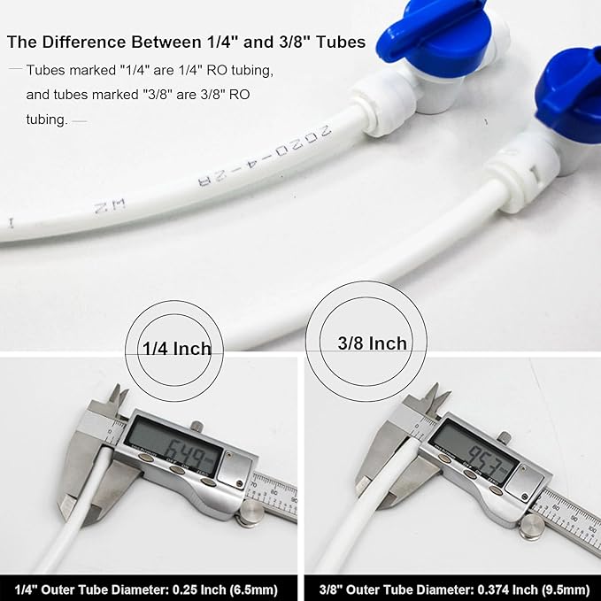 Stainless Steel Water Line Splitter, 3/8" x 3/8" x 1/4" & G1/2"xG1/2"x1/4" Tee Stop Valve with Quick Connect, for RO System, Refrigerator, Ice Maker, Includes 1/4" & 1/4" to 3/8" Adapters + Teflon Ta