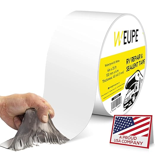 RV Sealant Tape, White, 4 Inch x 20 Feet, Roof Patch Repair Tape, Roofing Tape for RV, Waterproof Leak Tape for RV puncture, Boat Sealing, Awning, Canopy, Tents, Camper, Greenhouse and Tarpaulin