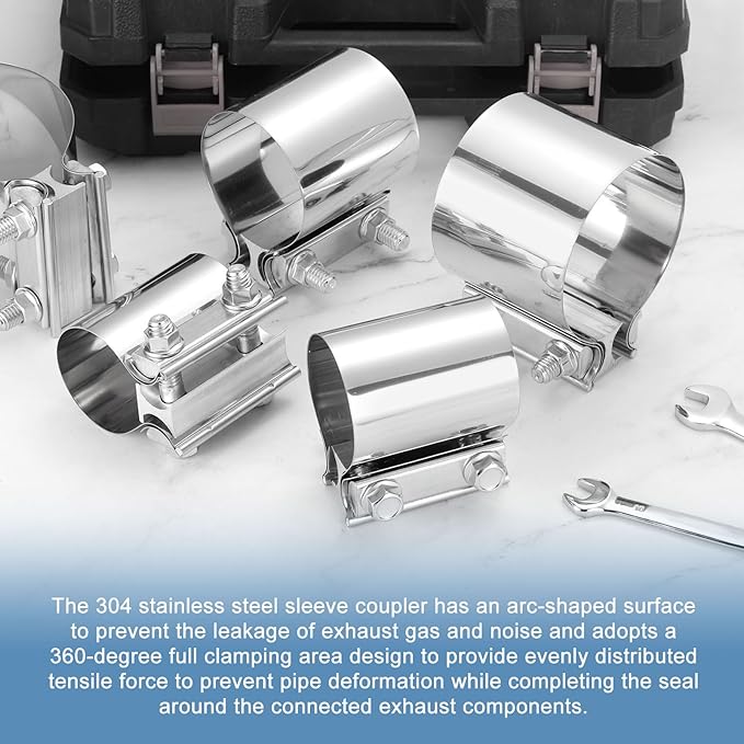 uxcell 4 Inch Exhaust Clamp, 304 Stainless Steel Butt Joint Band Clamp Sleeve Coupler Pipe Repair Clamp Universal Widening Clamp for Exhaust Pipes Mufflers, Silver
