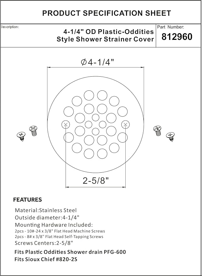 Artiwell 4-1/4“ Shower Strainer Drain Trim Set, Screw-in Shower Strainer Drain Cover, Plastic-Oddities Style Replacement Strainer Grid,Machine & Self-Tapping Screws Included (MATT Black)