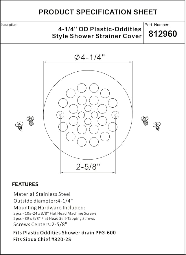 Artiwell 4-1/4“ Shower Strainer Drain Trim Set, Screw-in Shower Strainer Drain Cover, Plastic-Oddities Style Replacement Strainer Grid,Machine & Self-Tapping Screws Included (Brushed Nickel)
