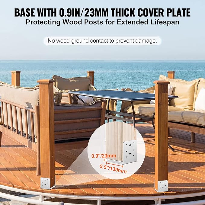 VEVOR 6"x 6" Post Base, 1Pcs Stainless Steel Adjustable Post Anchor Bracket(Internal 5.9 x 5.5"), Adjustable Post Base for Pavilion Deck Porch Handrail Railing Support Decorative Anchor Plate