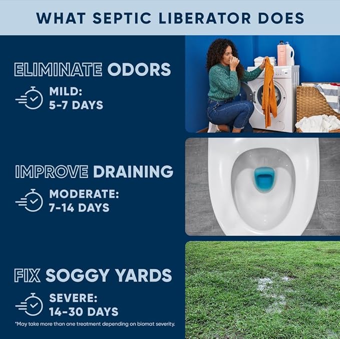 Septic Tank Shock Treatment | Bio Enzyme Septic Safe |Clears Leach & Drain Fields, Dissolves Organic Solids, Grease, Hair - Drain Deodorizer (7.5 LBS)