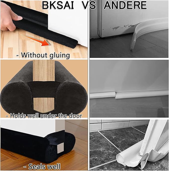 Door Draft Stopper for Doors 31-39" No Adhesive Draft Stopper for Bottom of Door Draught Excluder Under Door Wind Blocker Reduce Noise Draught Excluder Sweep Sound Proof(Black)