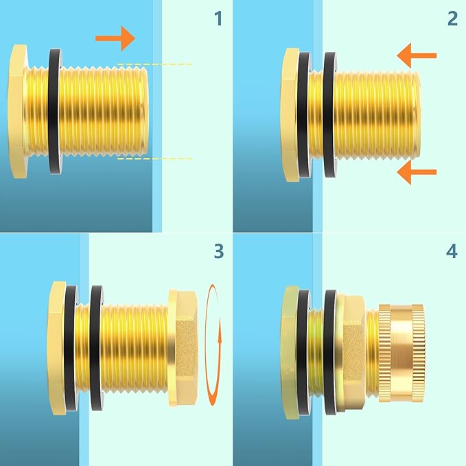 GASHER Brass Garden Hose Bulkhead Fitting With Plug, 1/2" Female NPT, 3/4" Male GHT(garden Hose Thread) Bulkhead Tank Connector Adapter Fitting with Rubber Ring(2 Pack)