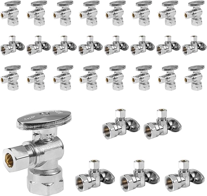 30-Pack Foskan 1/4 Turn Shut off Valve,Angle Stop Valve 3/8" OD x 1/2" FIP,Chrome Plated Brass