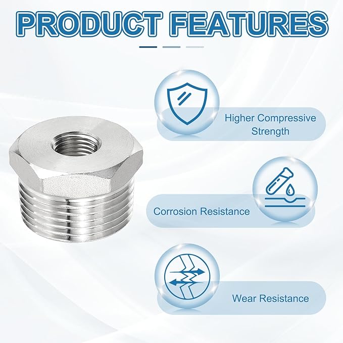 PATIKIL 304 Stainless Steel Reducer Hex Bushing 4 Pcs, 1" BSPT Male to 1/4" BSPT Female Pipe Reducing Adapter Fitting Connector for Water Gas Hydraulic Pipes Shower Hose, Silver