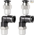 TAILONZ PNEUMATIC Elbow and Straight Combination 5/32 Inch Tube OD x 1/8 Inch NPT Thread Push to Connect Fittings PC-5/32-N1+PL-5/32-N1(Pack of 4)