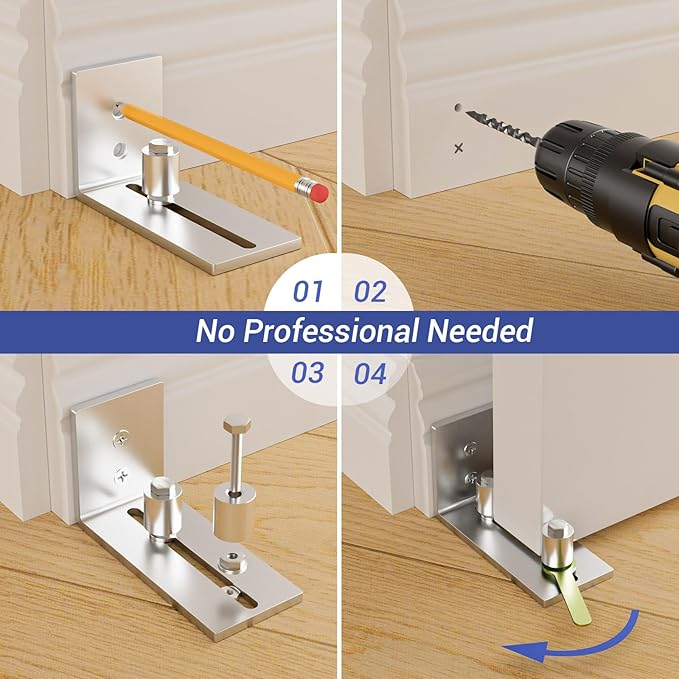 1 PC Barn Door Bottom Floor Guide, Adjustable Roller Wall Mounted Stainless Steel Sliding Door Guides for Door Thick Up to 2 1/8" Easy Installation and Smooth Sliding Operation