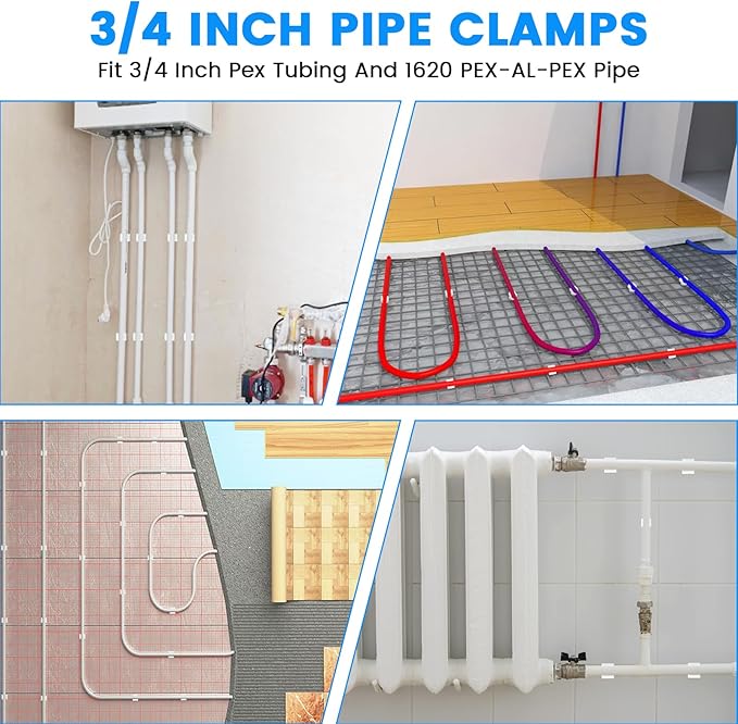SDTC Tech 30 Pack 3/4 Inch PEX Pipe Clamp Clip, 20 mm U Hook PEX Tubing Clamps Hangers PVC Water Pipe Support Holder Bracket Socket, White Plastic Clips Hangers (Fasteners Included)