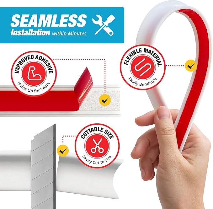 Shower Threshold Water Dam Barrier 85" - White Collapsible Shower Water Blocker - Guard for Walk in Shower - Water Guard Stopper for Floor - Shower Door Water Blocker by Hippo Dam