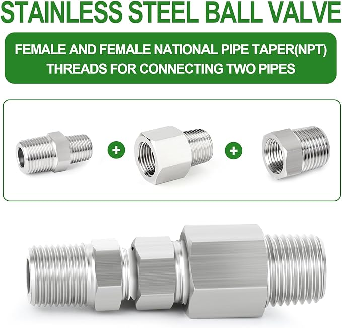 TAISHER 10PCS 304 Stainless Steel Pipe Fitting, Reducer Adapter, 3/8" NPT Male x 3/8" NPT Female