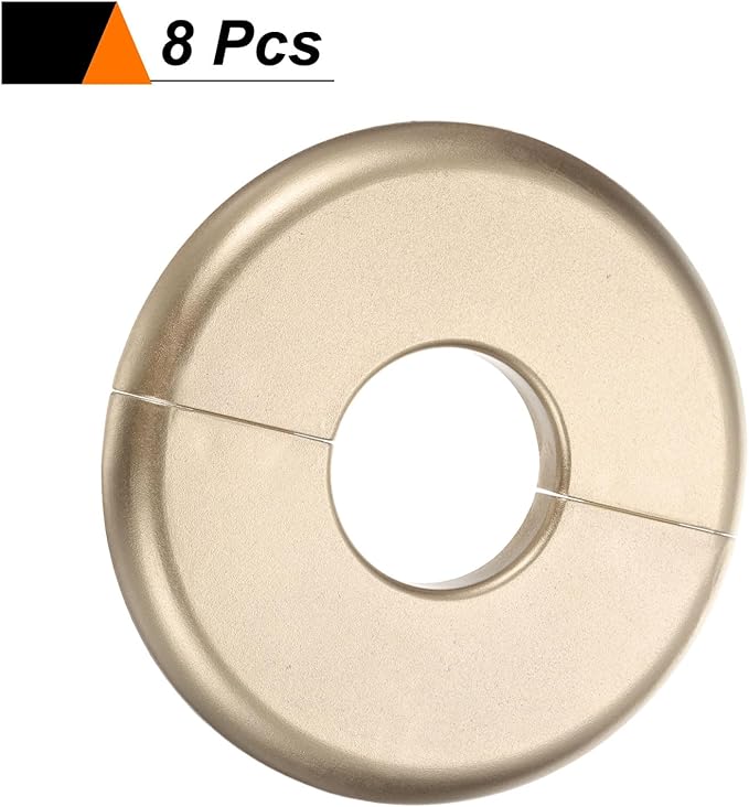 HARFINGTON 8pcs Wall Split Flange 26.5mm/1" Self-Adhesive Plumbing Cover Plates ABS Plastic Round Escutcheon Plate Buckle Design for Water Pipe Bathroom Kitchen Decoration, Gold Tone