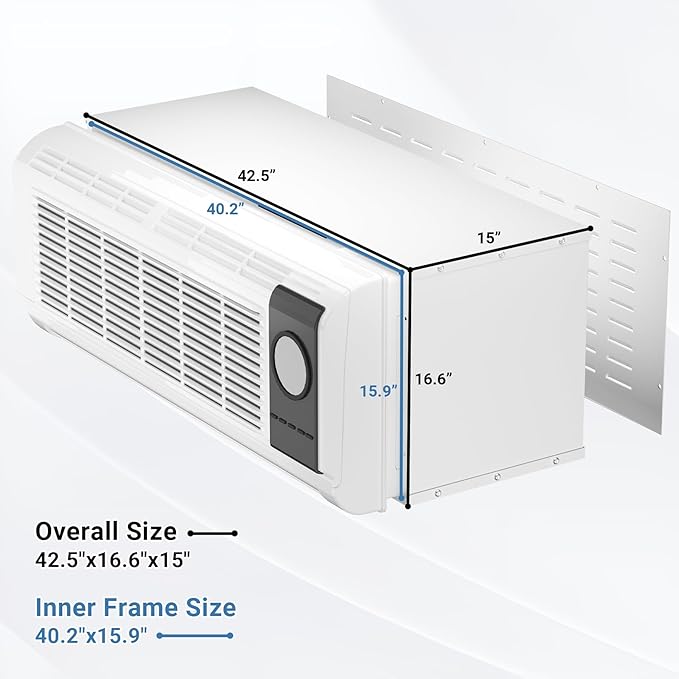 PTAC Wall Sleeve, 42.5”L x 16.6”W x 15" H Wall Sleeve with Exterior Ventilation Grille & Weatherproof Drain Hole, Durable Metal Sleeve for Most Packaged Terminal Air Conditioners and PTHP, White