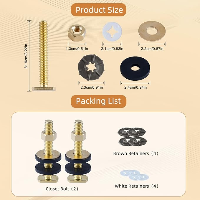 Hibbent Extra Thick Toilet Wax Ring Replacement Kit, Universal Toilet Seal Ring with Brass Toilet Floor Bolts and Retainer Washers, PE Flange Fits 3 Inch and 4 Inch Drain Pipes