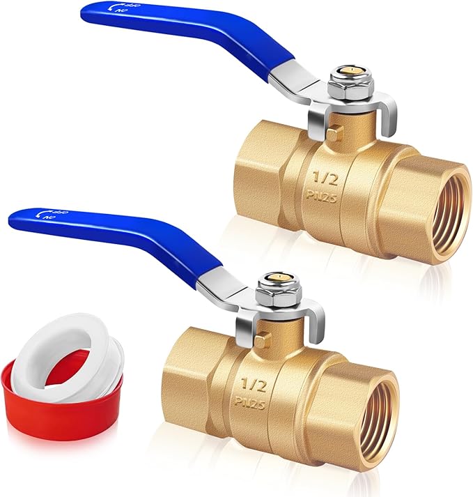 Boltigen 1/2 inch Brass Ball Valve, 2Pack Heavy Duty Full Port Forged Brass Shut Off Valve with Female NPT to Female NPT Thread 1/2'' Metal Plumbing Control Valve Connector Fitting 600 PSI WOG