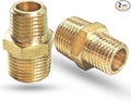 2PCS NPT Male Threaded Reducing Nipple Pipe Fitting Adapter, Brass Hex Nipple Reducer, Heavy Duty Pipe Reducer Straight Connector (3/8" x 1/4")