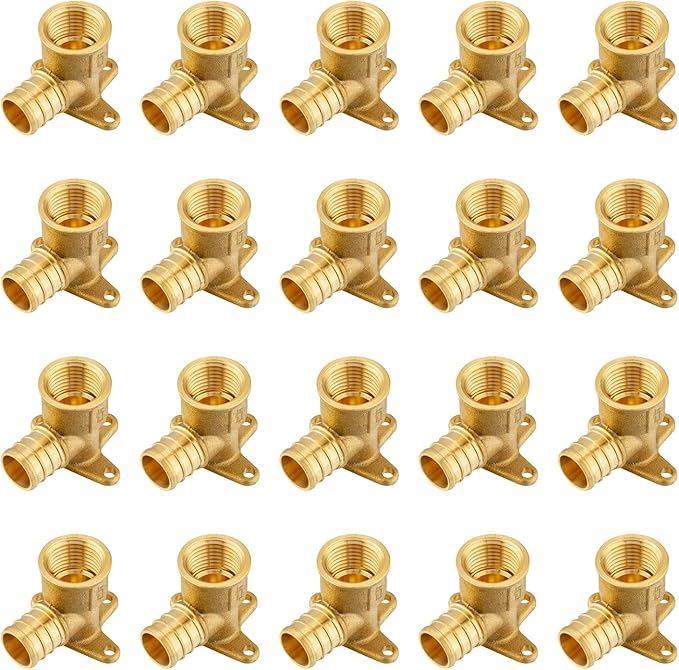 20-Pack EFIELD Pex 3/4 Inch x 1/2 Inch Female NPT Drop-ear Elbow Adapters, Pex Barb Crimp Brass Fittings, ASTM F1807,(PEX1807166)