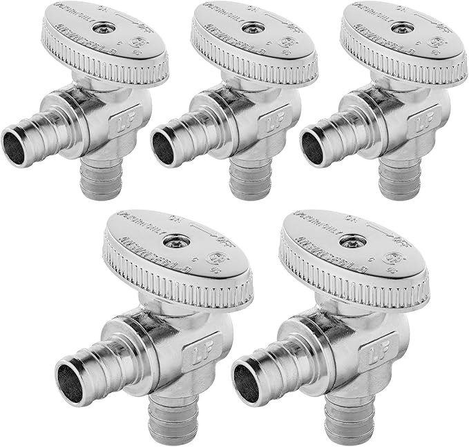 (Pack of 5) Seelink Pex Crimp 1/4 Turn Angle Stop Valve, 1/2" Pex Barb Crimp (F1807), Chrome Plated Brass(VALVE102-5Pack)