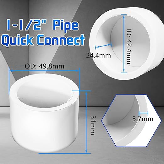 1-1/2inch White PVC Pipe End Cap Plug, 10Pcs PVC Pipe Plug Socket Fitting Adapter Connector for Building PVC Furniture DIY Garden Shelf, Schedule 40