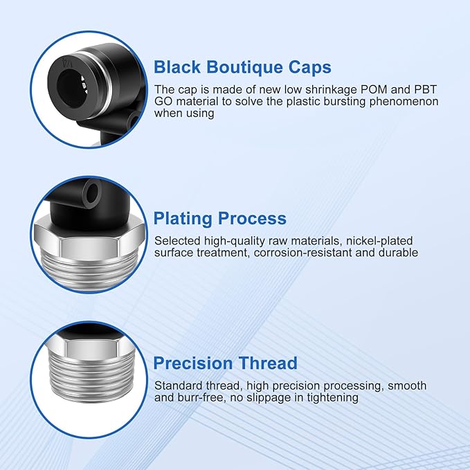 10 Pcs Push to Connect Fittings 1/4 Inch Tube OD x 3/8 Inch NPT Thread Pneumatic Male Elbow Quick Connect Air line fittings