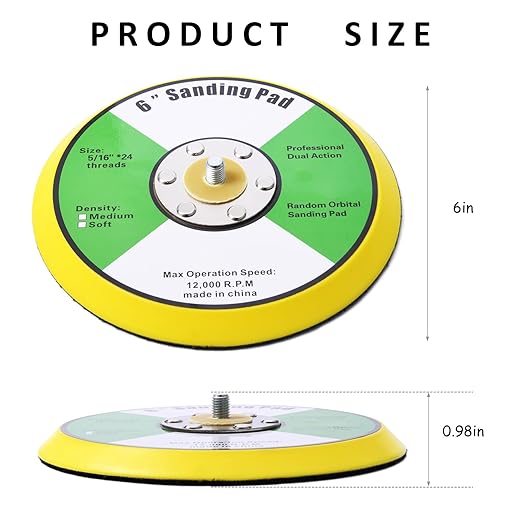 2Pcs 6in Hook and Loop Flexible Backing Pad, 6" Sanding Back Pad 5/16" 24 Thread for Air Orbital Sander and Pneumatic Polisher