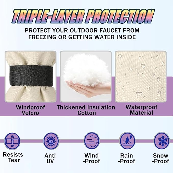 Outdoor Faucet Covers for Winter, 15" W x 35" H Outside Yard Hydrant Protector Socks Winter, Insulated Hose Bib Protector Cover, Spigot Pipe Cover Freeze Protection