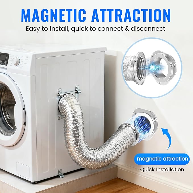 DV180 Magnetic Dryer Vent Coupling, Airtight Seal Magntic Drver Vent Connector Kit, Including 6-Ply Aluminum Foil Duct and 2 Clamps, Easy to Clean Quick Connector