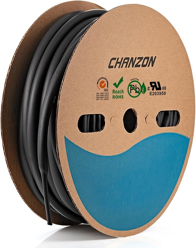 Chanzon 3:1 Ratio - 80ft Roll - Heat Shrink Tubing 3/8" (9.5mm) - Marine Grade Waterproof Adhesive Lined - (25M Total Length) Black Polyolefin Sleeving Wrap Shrinking 3 to 1 Ratio 1pcs