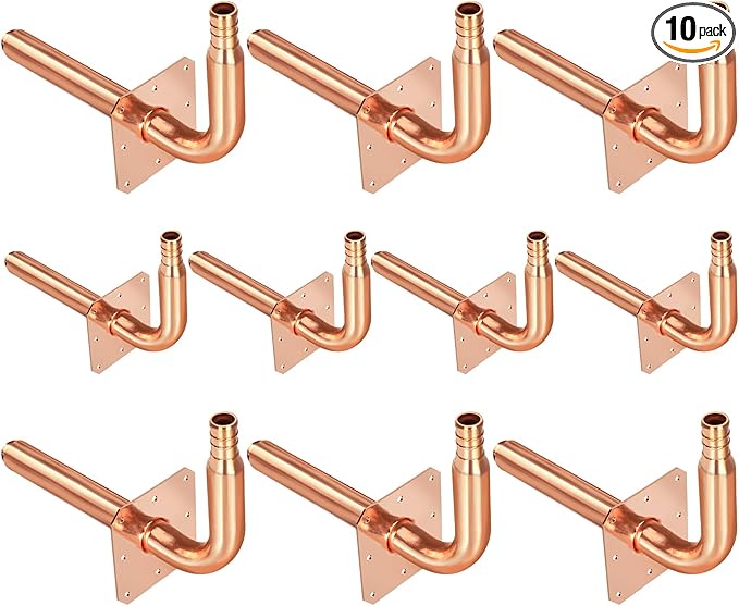 Pack of 10 Copper Stub Out Elbows with Wall Flange Stub Out 1/2’’-8inch Lengh- Easy to Install, Lead-Free-PEX-B,C Stub Out Accessories,Barb Crimp PEX-B Copper Stub Out Elbow with Wall Flange