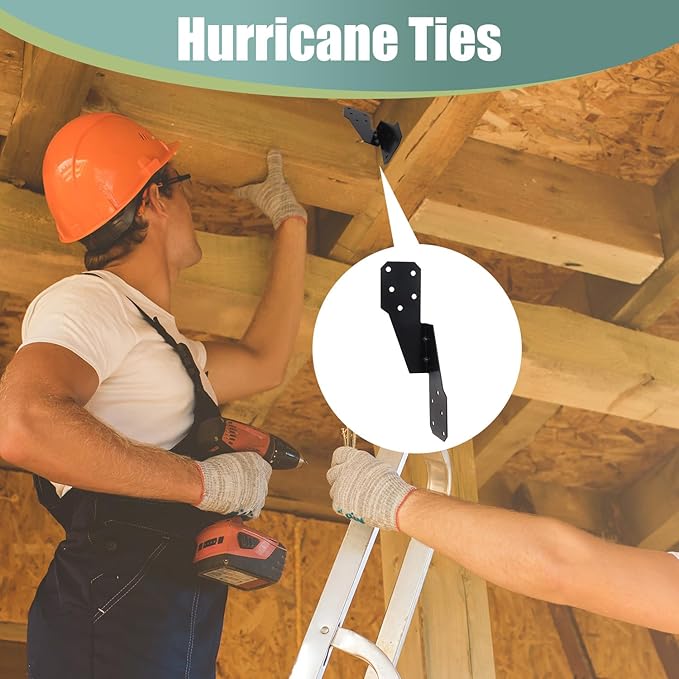 30 Pack Heavy Duty Hurricane Ties with Black Powder-Coated, Hurricane Straps Trusses/Rafters Ties Brackets Joist Hangers for Wood, Shed, Roof