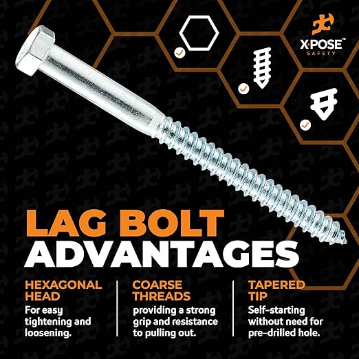 Concrete Anchors Set with 6" Lag Bolt, Lag Shield and Washer - 50 Sets per Pack - 1/2" Bolt Lag Screws 6-Inch for Parking Curb Stop - Galvanized Steel Lag Bolts