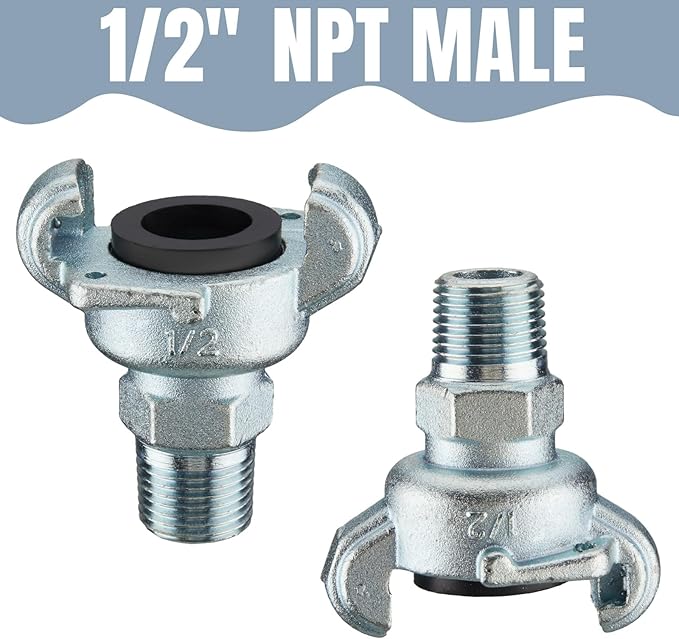 Therwen 4 Sets 1/2 inch Chicago Air Fittings NPT Iron Air Hose Fitting 2 Lug Universal Coupling for Female and Male End(Male End)