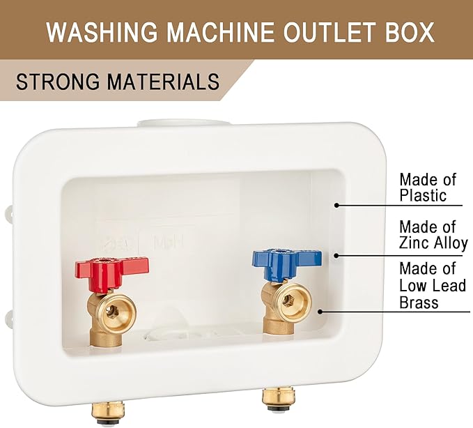 [1 Piece] Lingmfg Washing Machine Outlet Box 1/2 inch Push- to-Connect with 2 inch Central Drain, Connect 3/4 inch Washing Machine Hoses LING -WMOB-WO-WHA-5