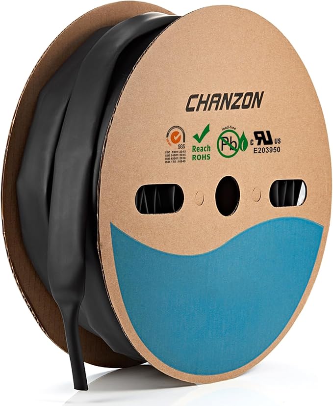 Chanzon 5/8 inch (15mm) Waterproof Heat Shrink Tubing - Black Marine Grade, 3:1 Ratio, Dual Wall Adhesive, 80Ft Roll 1pcs