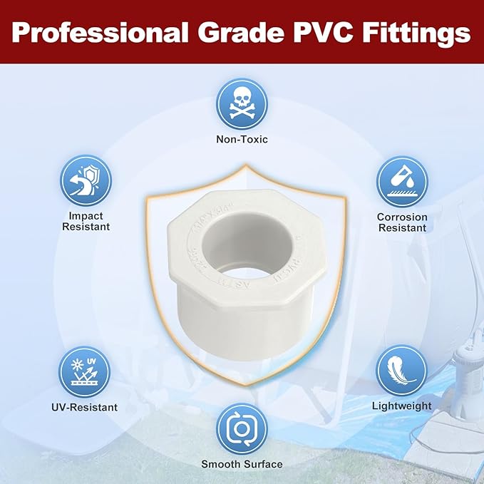 10Pcs 1 1/4" x 3/4" PVC Reducer Bushing Fitting, SCH40 (Socket x Socket) Furniture Grade PVC Pipe Fitting, Reducer Bush Adapter for Home Sewer Plumbing, Industrial, Pipe Connection