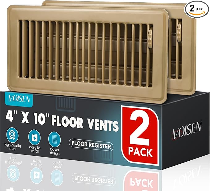 VOISEN Floor Register 4x10, 2 Pack Brown Floor Vent Covers,Heavy Duty Steel Walkable Floor Vents,Vent Covers for Home Floor
