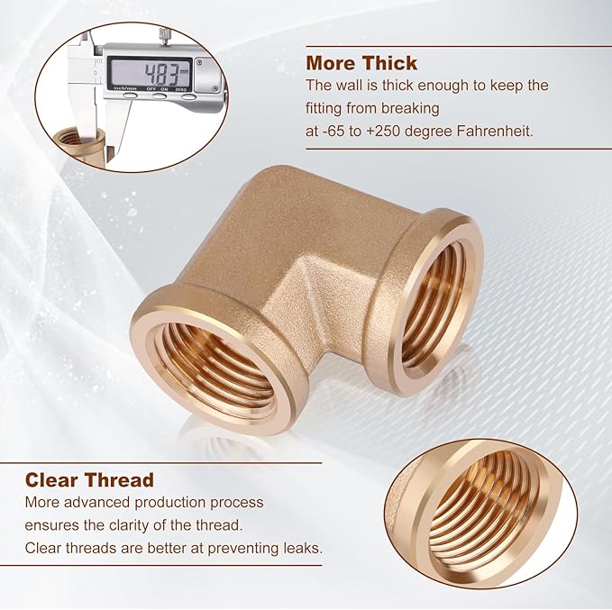 5pcs 1/2” Brass Fittings 90 Degree Barstock Street Elbow 1/2 Inch NPT Female Pipe to 1/2 Inch NPT Female Pipe Fittings Elbow Forged Brass Pipe Fittings