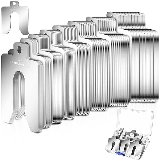 Shimeyao 80 Pcs Size A 2" x 2" Stainless Steel Slotted Shims Kit Metal Shims Stock for Leveling Assortment with Storage Box for Machinist Motor Door Shop Kit Replacement Pack