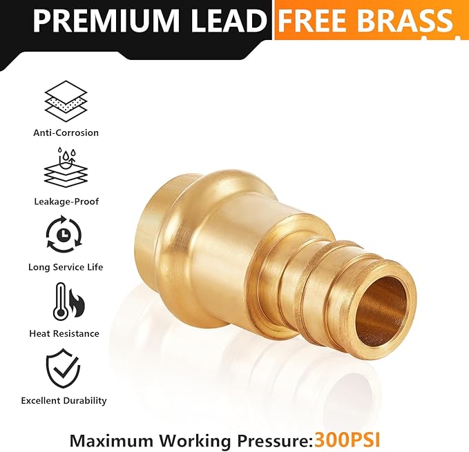 50-Pack HeSun Copper Press Fitting Adapter,3/4" PRESS X 3/4" PEX-A Expansion F1960 Coupling, LF Brass(PEX1960185-50)