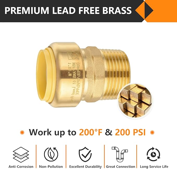 HeSun 5-Pack Pushfit Male Adapter, 1" MNPT x 1" Push to Connect Plumbing Fittings with Disconnect Clip, Brass Push-fit Fittings for PEX, Copper, CPVC, PE-RT Pipes, PF153-5