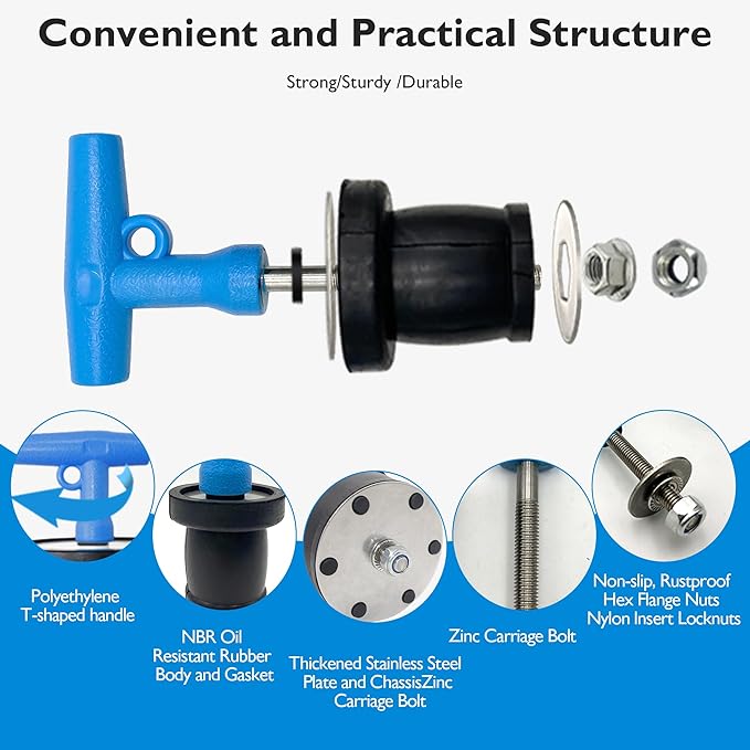 Mechanical Test, Seal, Cleanout Pipe Plug, 2-5/8 to 3-1/8 in Expandable Rubber Plug Sewer Cleanout Cap Cover for DWV Testing, SSteel Boat Handle Drain Plug with Galvanized Screw and Nut