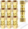 GASHER 10PCS Brass Compression Tube Pipe Fitting Connector, 5/16" Tube OD x 5/16" Tube OD Connector