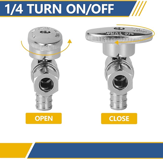 Angle Stop Valve,1/2 Inch Pex Expansion X 3/8 Inch OD Compression Angle Shut-off Valve with 1/4 Turn on/off (Pack of 2,ASTM F1960)(VALVE094)