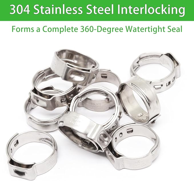 Stainless Steel 304 Pex Crimp Ring Clamp, Hose Pex Fitting Clamps (1/2 Inch, 50pcs)