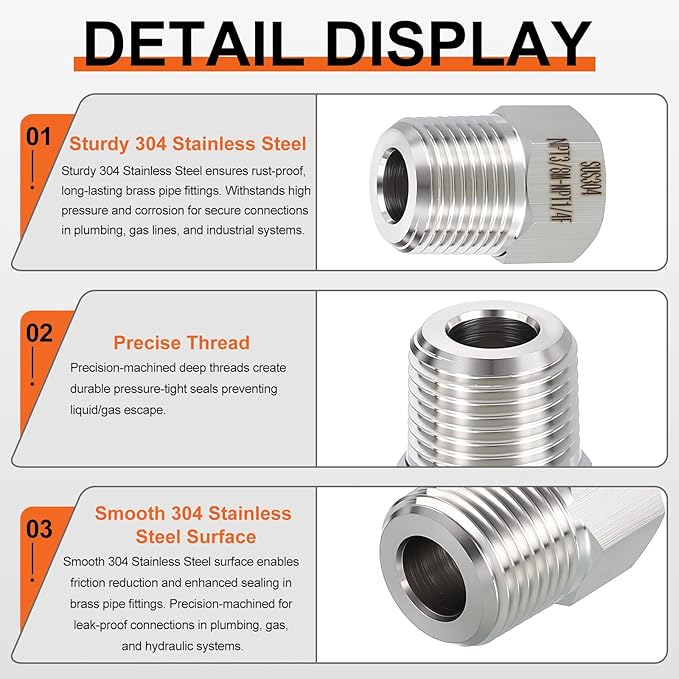 2 Pack 304 Stainless Steel Male to FeMale Adapter, 3/4" Male NPT x 1/4" FeMale NPT Hex Bushing Reducer for Industrial, Automotive, Fluid Transfer, Home Gardening, Water Treatment