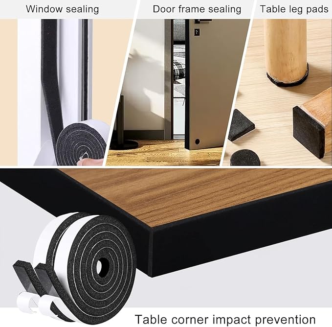 Storystore Foam Insulation Tape Self Adhesive, 1/2In x 1/4In x16.5Ft Weather Stripping for Doors and Windows, Sound Proof Soundproofing Door Seal, Weatherstrip, Air Conditioning Seal Strip