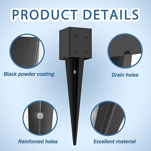 2 Pack 4x4 Fence Post Anchor Ground Spike – Heavy Duty 32" Metal Post Base (Fit 3.6"x3.6") Black Powder-Coated for Mailbox, Deck, Fence, Railing