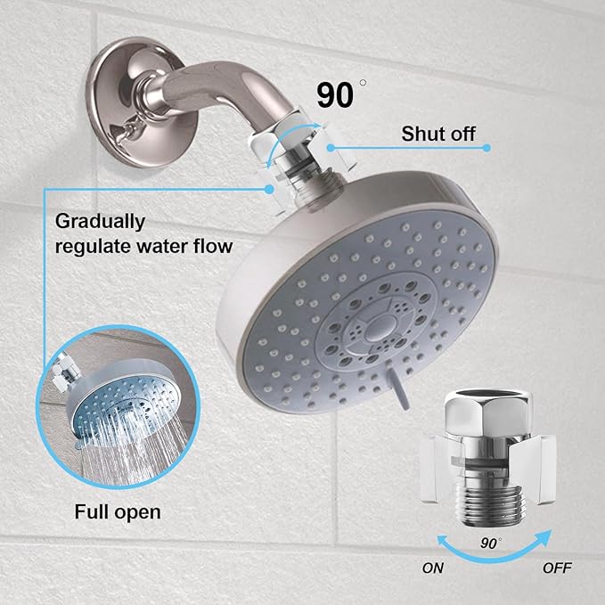Brass Shut Off Valve, Shower Flow Control Valve, G1/2 Shower Water Pressure Regulator, Water Flow Control Valves for Handheld Shower Head, Chrome